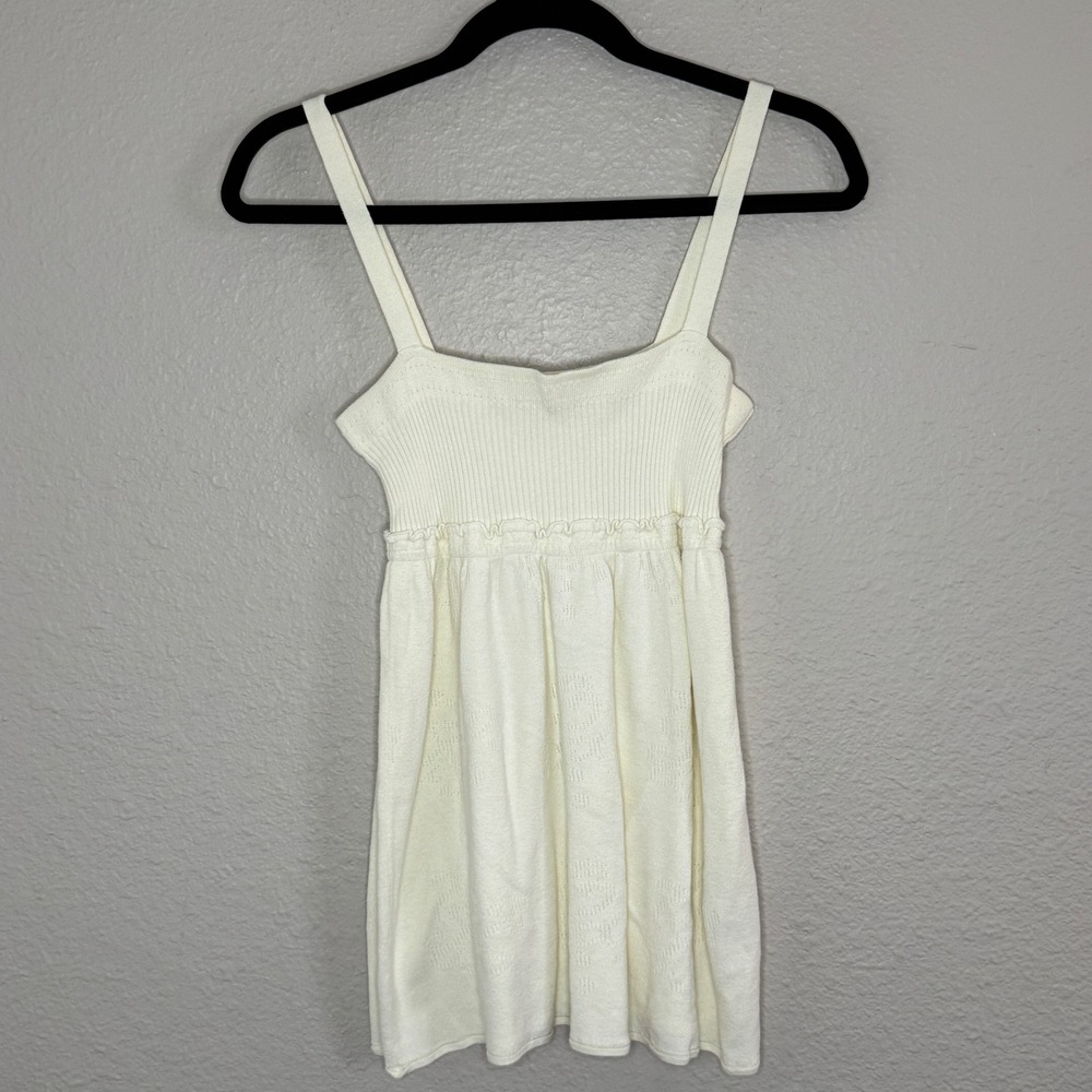 Y2K Old Navy Women Small Cream Ribbed Knit Babydoll Top Preppy Coquette Romantic